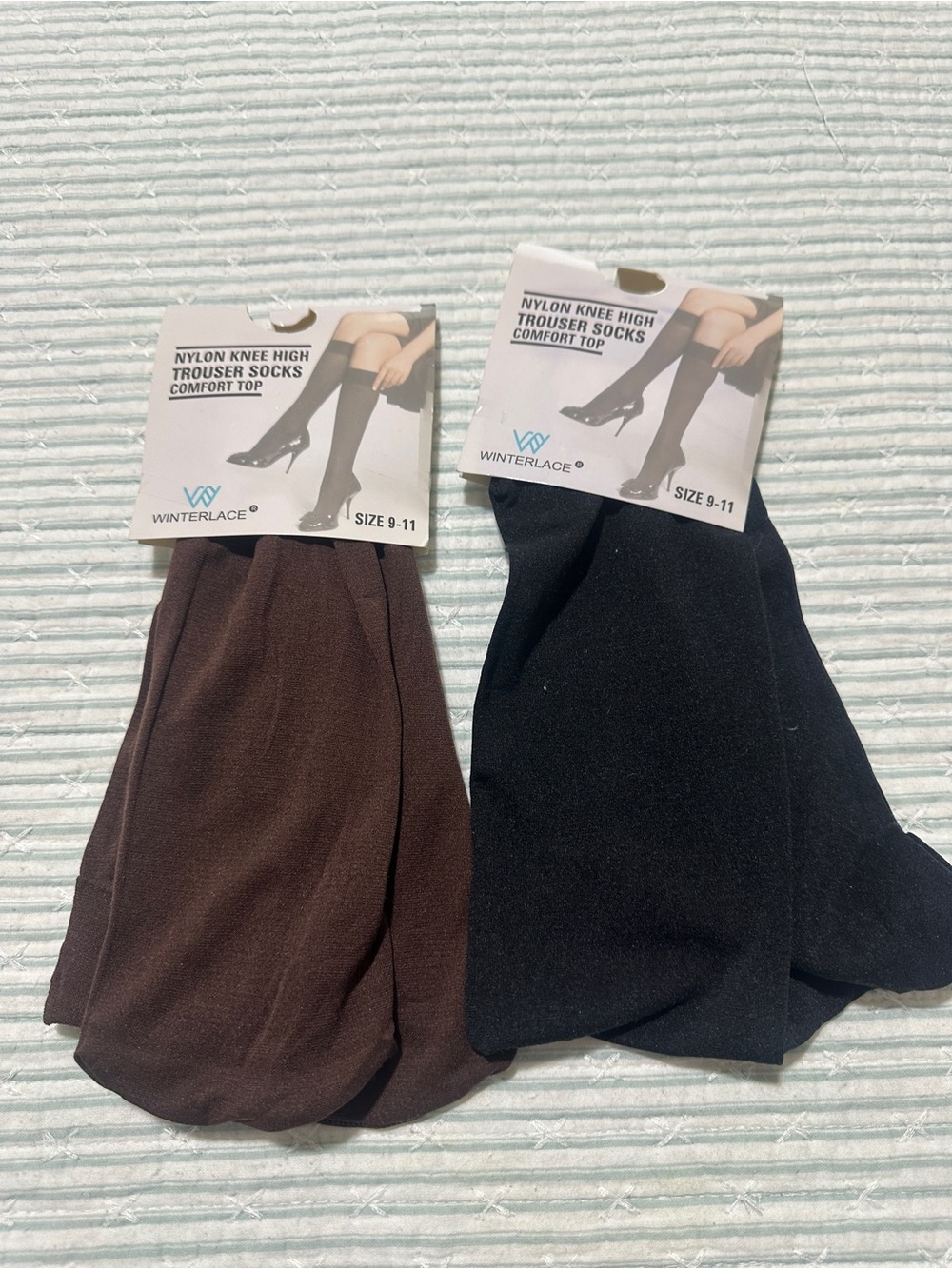 NWT Womens Knee High Trouser Socks — Black &, Size 9-11